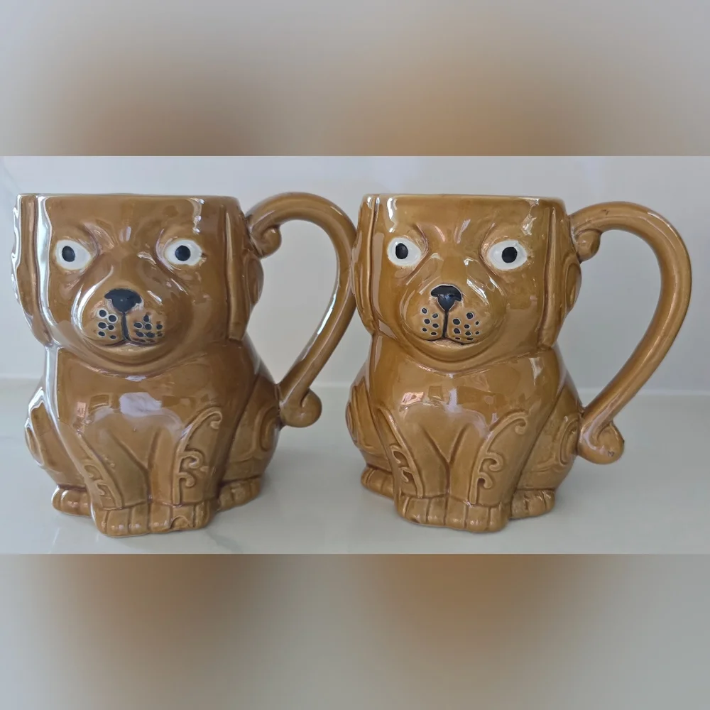 Boston Warehouse Trading Company 3D Dog Stoneware Mugs 16 Oz‎ Set Of Two